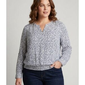 Lane Bryant Split Neck Leaf Print Blouse Navy & White Size 18